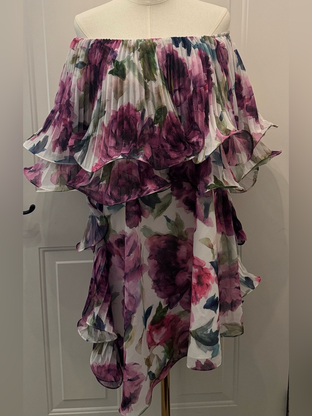 NEW Badgley Mischka Off Shoulder Floral Dress 10 Romantic Wedding Honeymoon Club - Picture 2 of 12